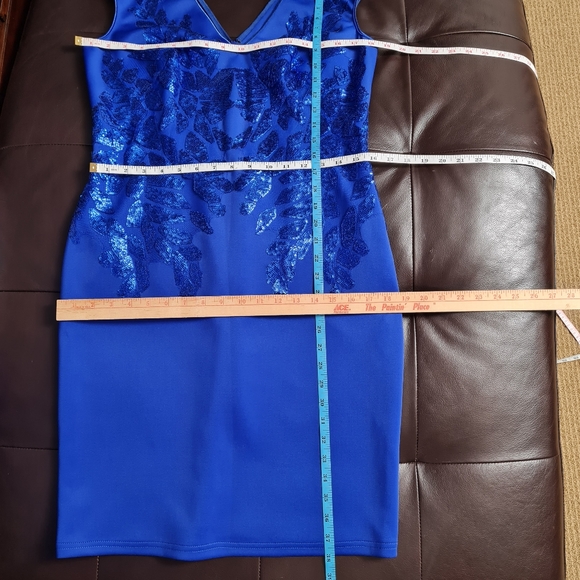 Tadashi Shoji Sequin Capsleeves Neoprene Shift Dress Royal Blue Women's Size L - Picture 16 of 16